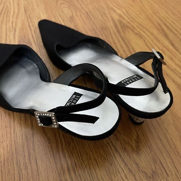 Stuart weitzman black rhinestone kitten slingback point heel evening wear US 6.5 - Picture 3 of 11